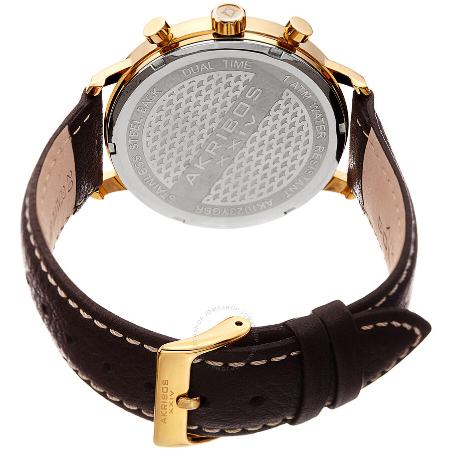 Akribos XXIV Dual Time Giold Dial Men's Watch AK1023YGBR - The Watches Men & Co #3