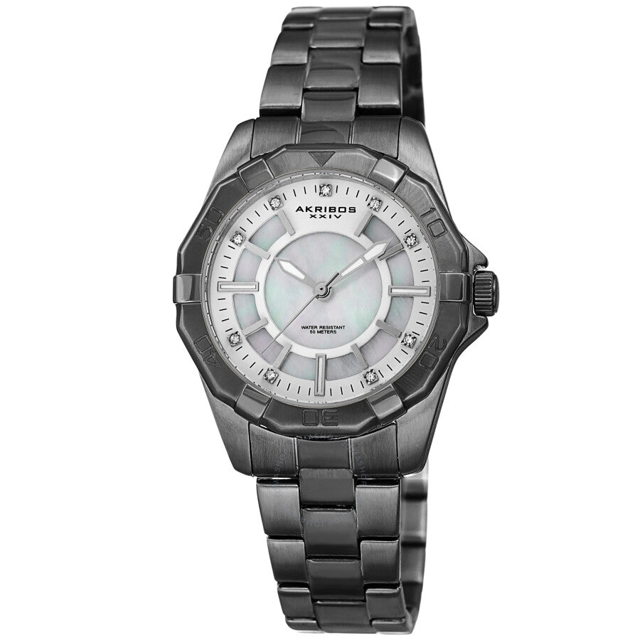 Akribos XXIV Quartz Crystal White Dial Ladies Watch AK1006GN - The Watches Men & Co