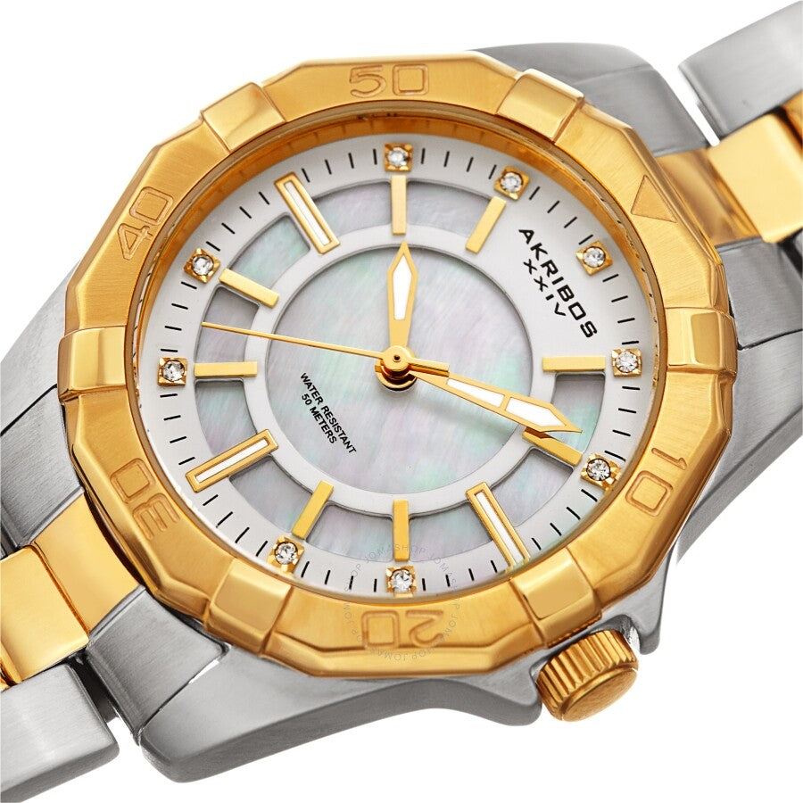 Akribos XXIV Quartz Crystal White Dial Ladies Watch AK1006TTG - The Watches Men & Co #2