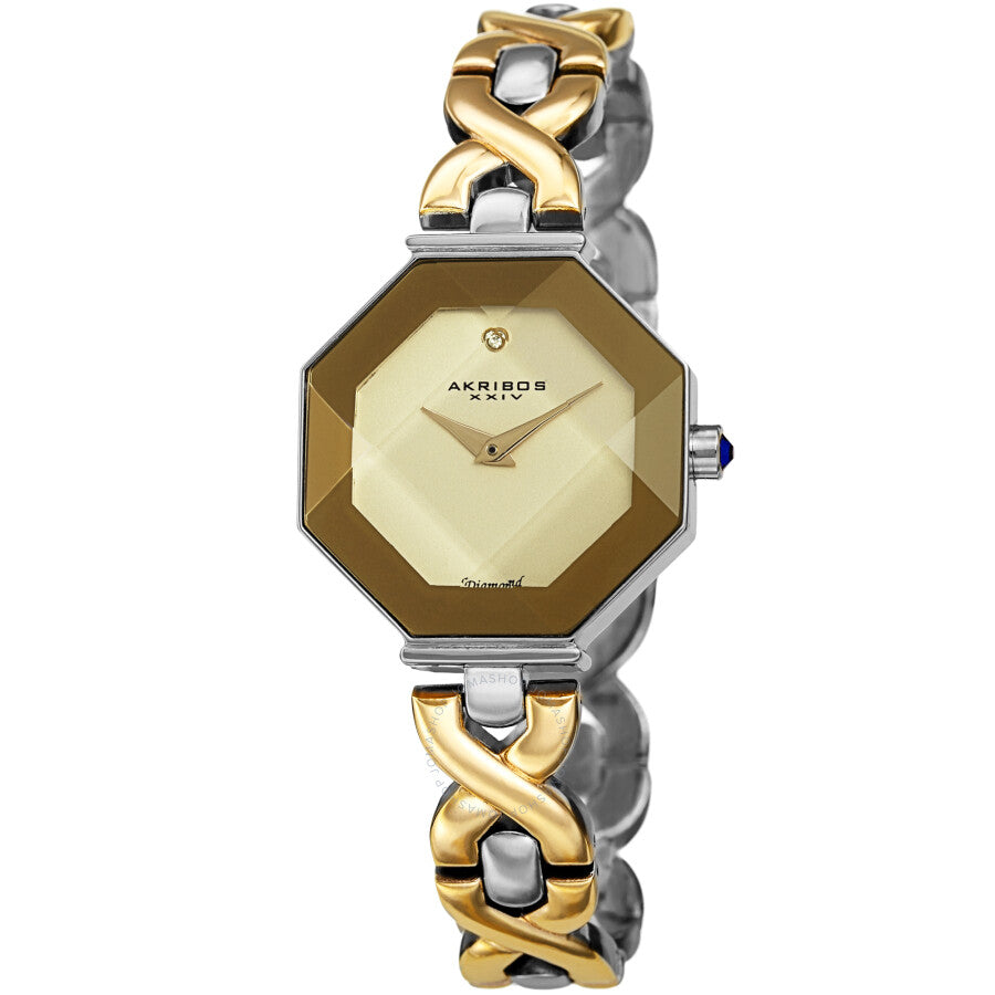 Akribos XXIV Quartz Diamond Gold Dial Ladies Watch AK1086TTG - The Watches Men & Co