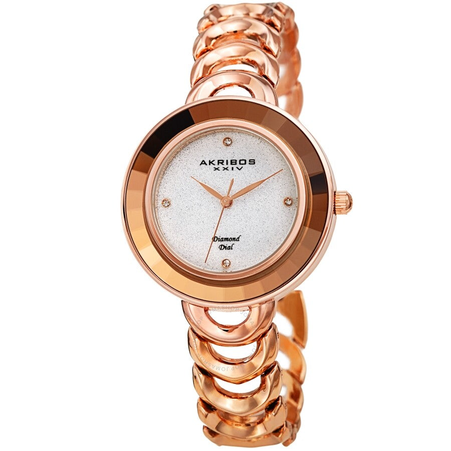 Akribos XXIV Quartz Diamond Silver Dial Ladies Watch AK1088RG - The Watches Men & Co
