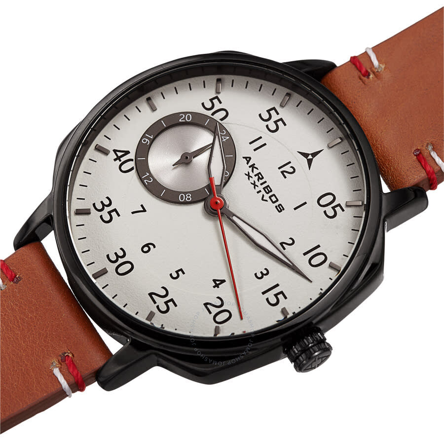 Akribos XXIV Quartz White Dial Brown Leather Men's Watch AK1109BRBK - The Watches Men & Co #2