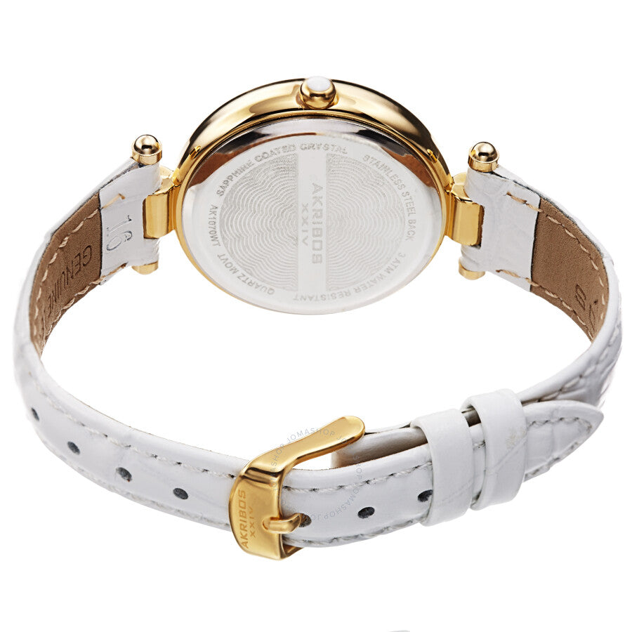 Akribos XXIV Quartz White Dial White Leather Ladies Watch AK1070WT - The Watches Men & Co #4