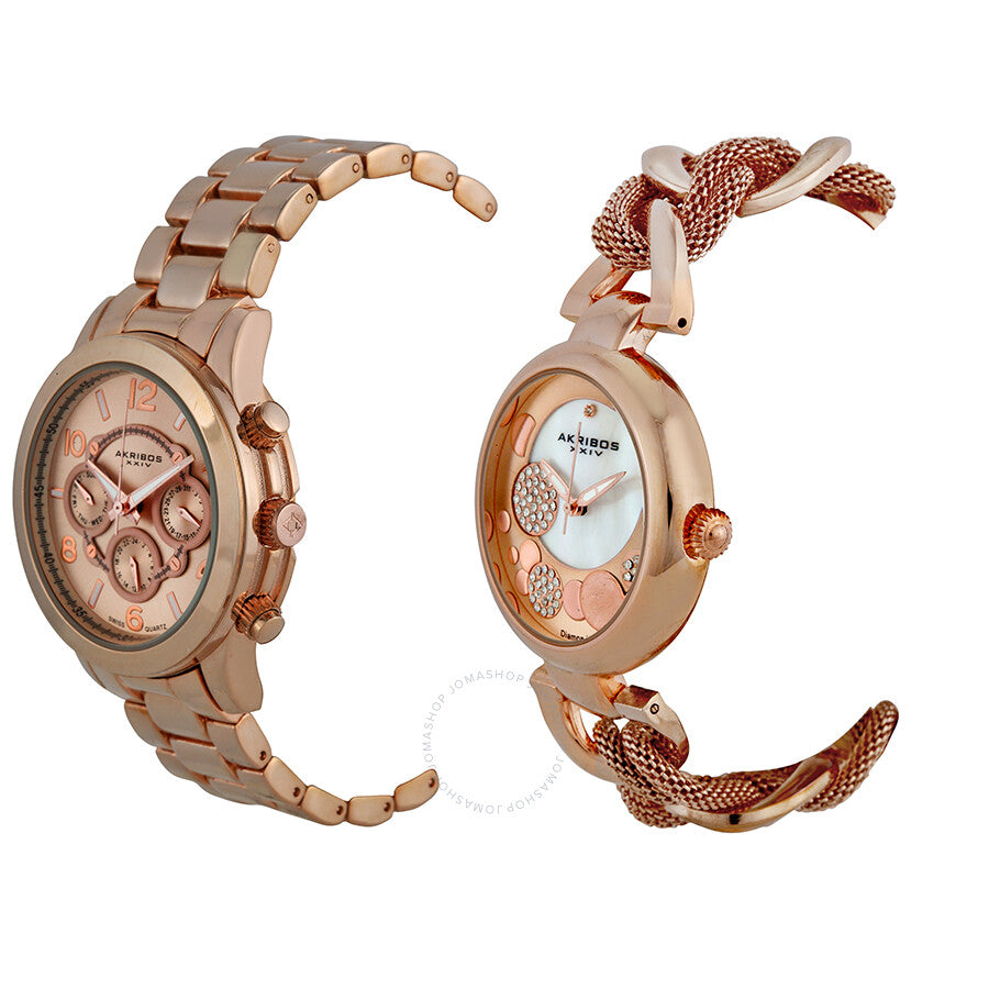 Akribos XXIV Rose Gold Tone Stainless Steel Watch Set AK676RG - The Watches Men & Co #2