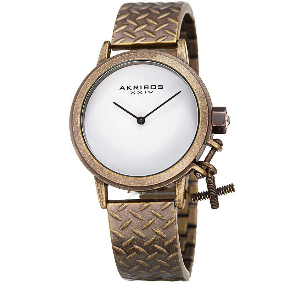 Akribos XXIV White Dial Ladies Brown Tone Watch AK966BZ - The Watches Men & Co