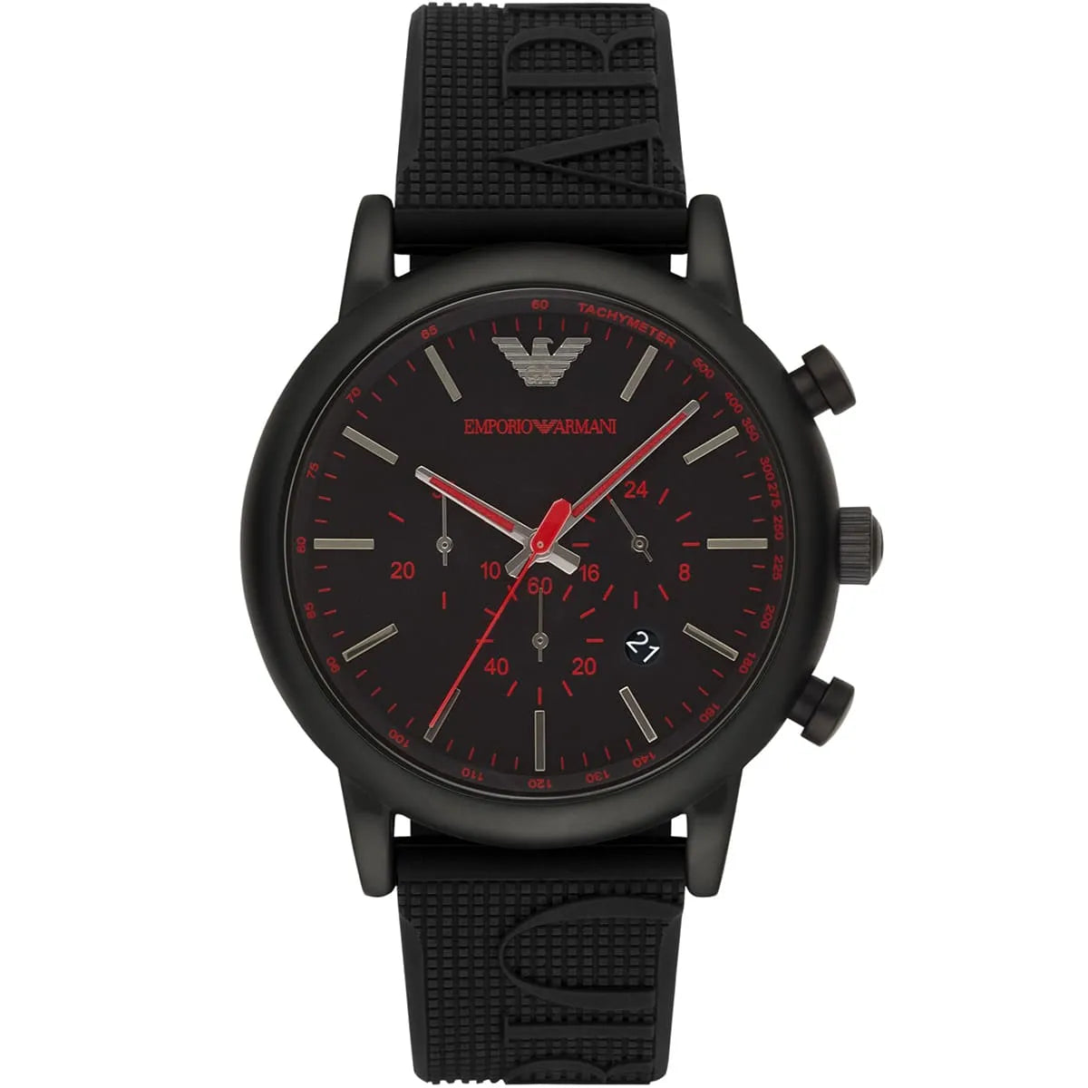 Emporio Armani Luigi Chronograph Black Dial Black Rubber Strap Watch - AR11024