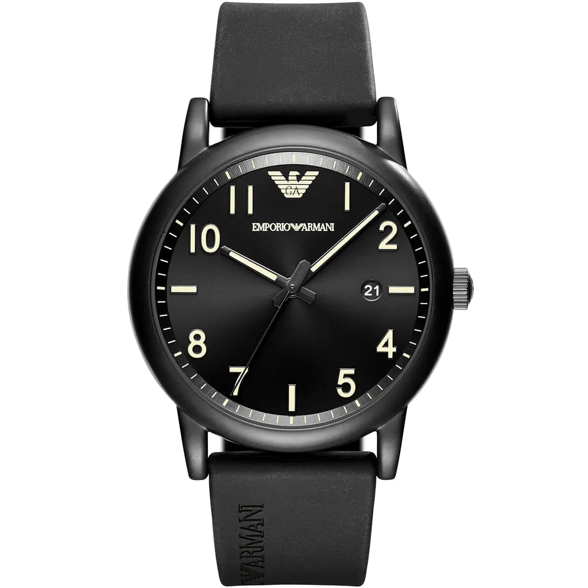 Emporio Armani Luigi Slim Matte Black Dial Black Rubber Strap Watch - AR11071