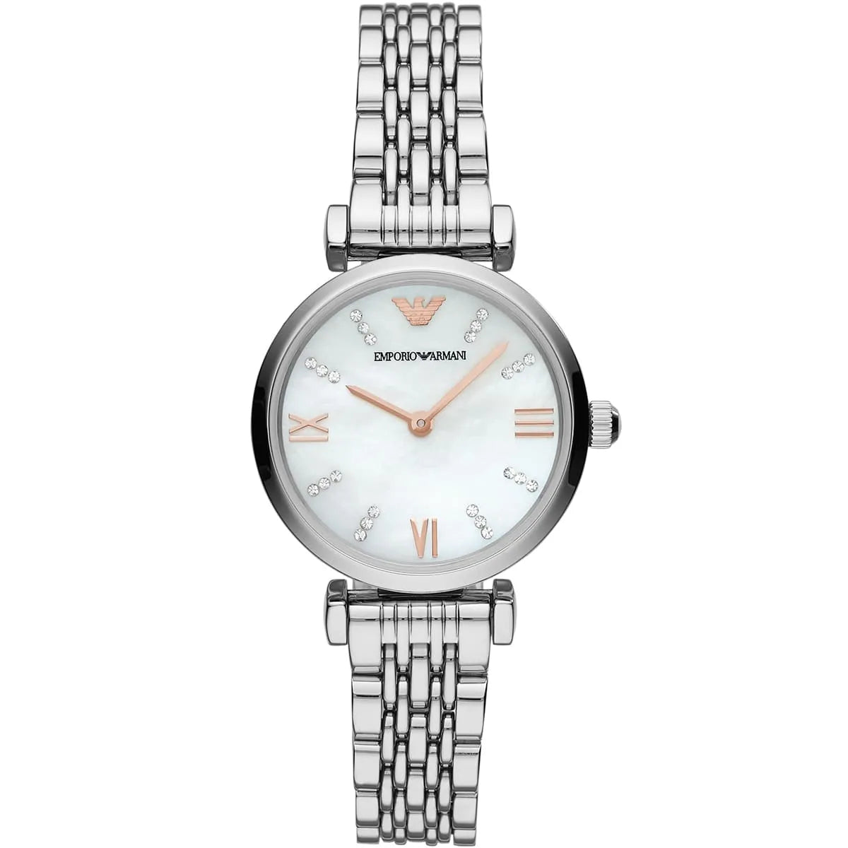 Emporio Armani Gianni T-Bar White MOP Dial Silver Women's Watch - AR11204