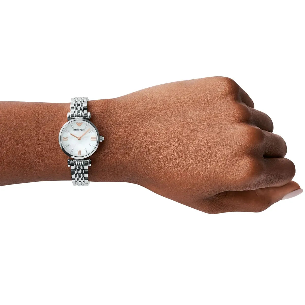 Emporio Armani Gianni T-Bar White MOP Dial Silver Women's Watch - AR11204