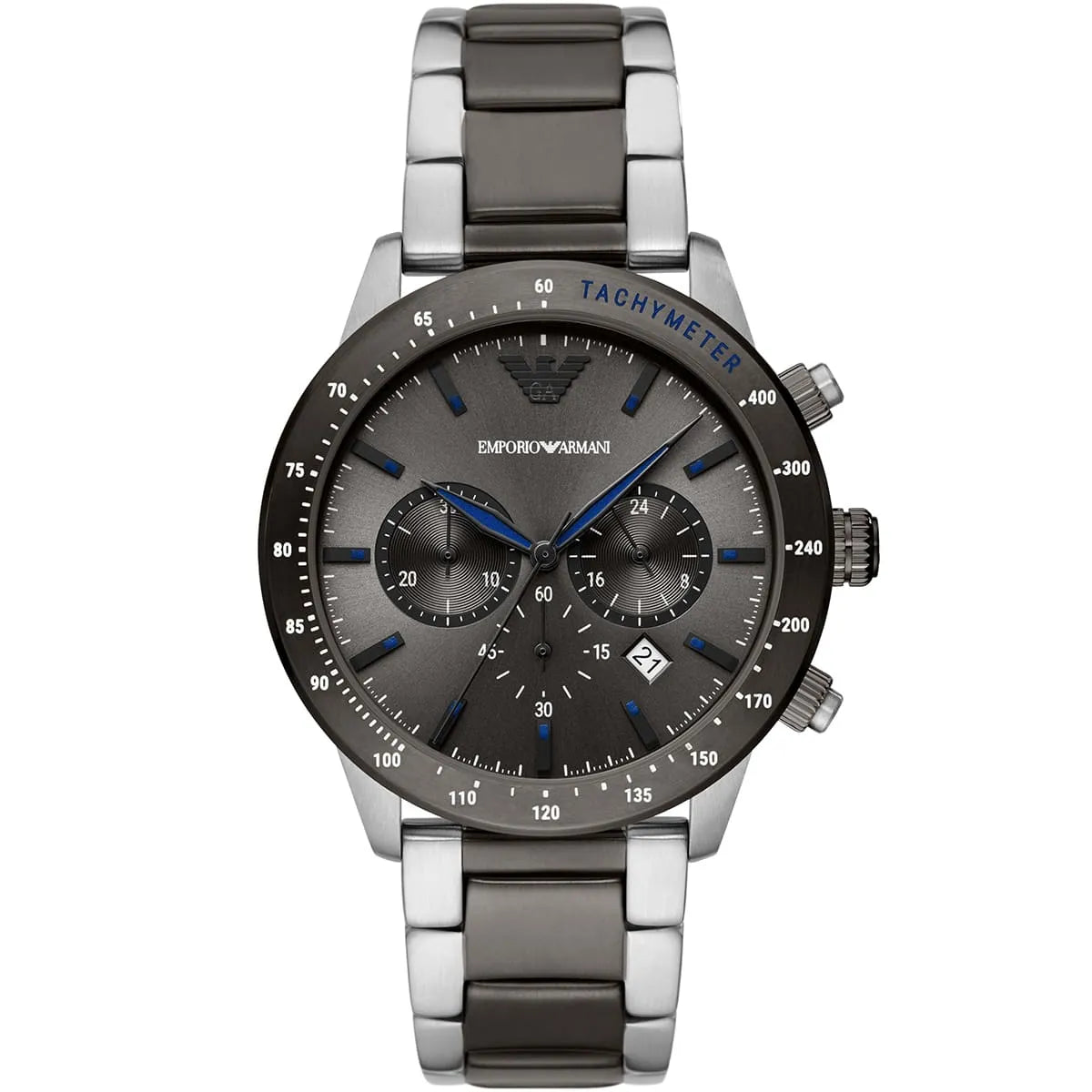Emporio Armani Chronograph Grey Dial Two Tone Steel Strap Watch AR11391