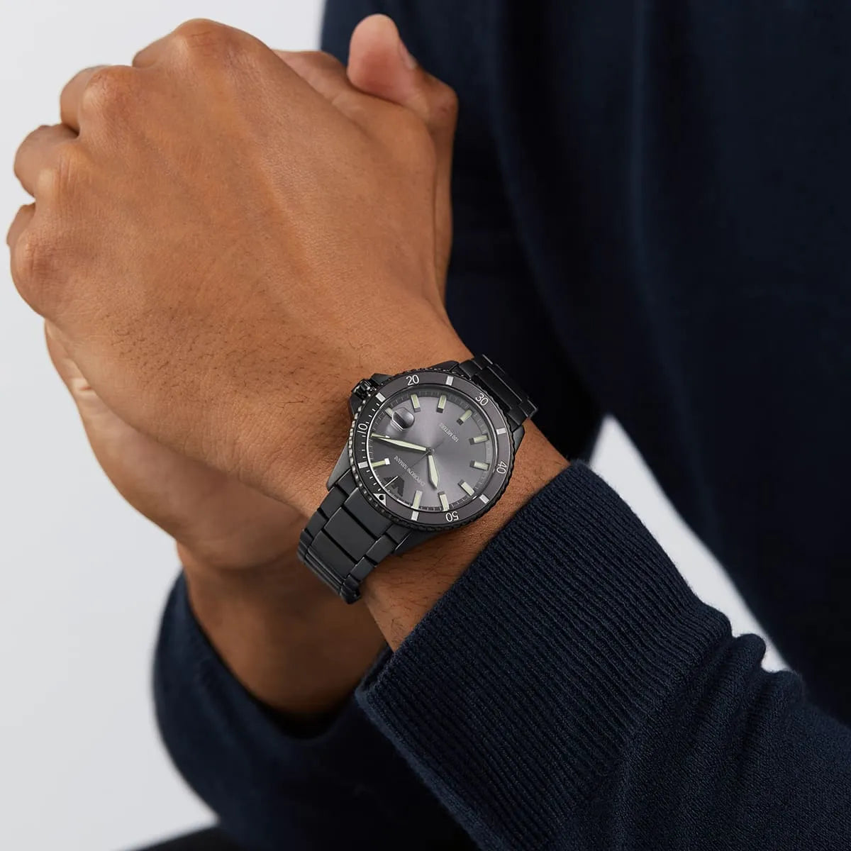 Watch Diver Diver Grey Sunray date window Dial Black PVD Watch - AR11398