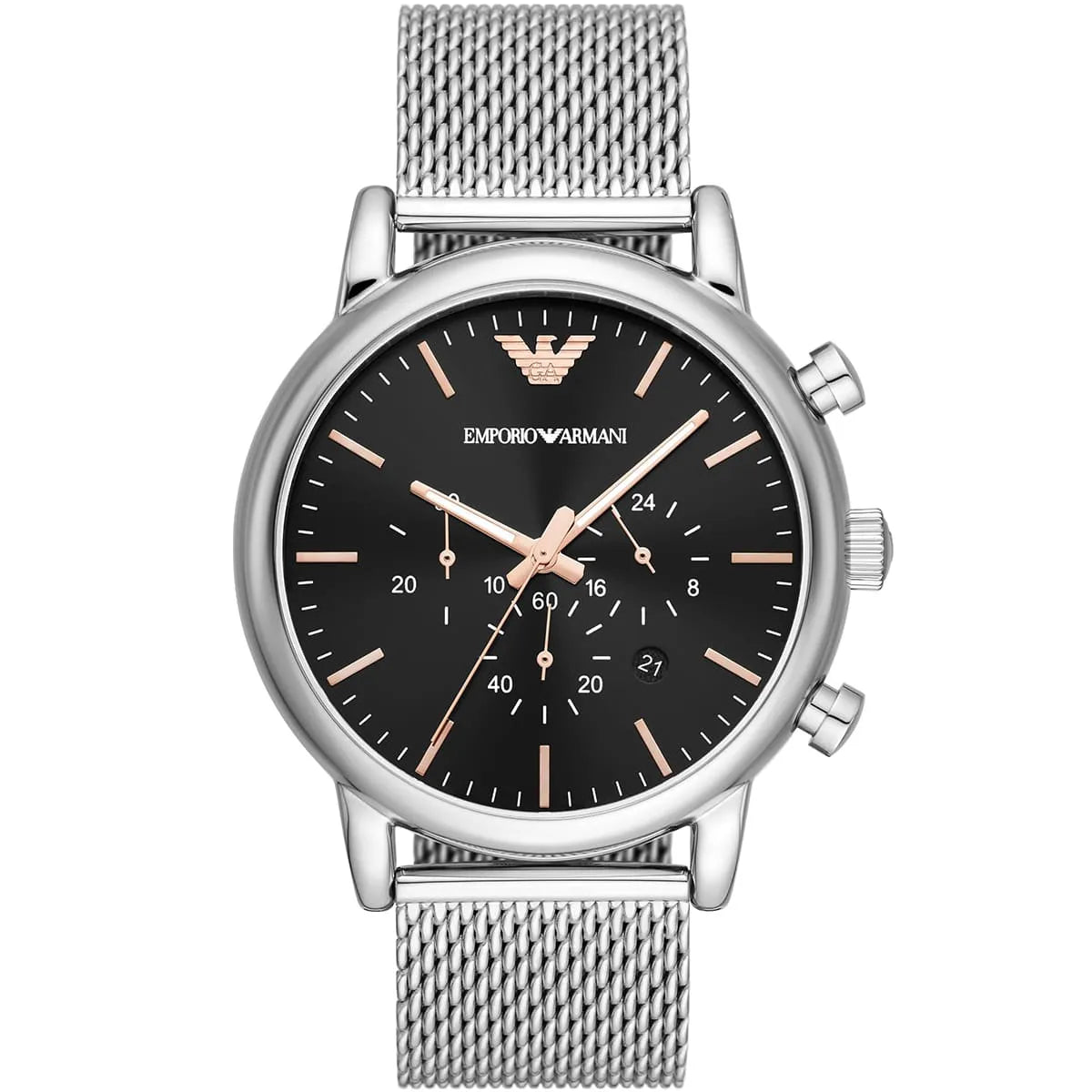 Emporio Armani Luigi Chronograph Black Dial Silver Mesh Watch - AR11429