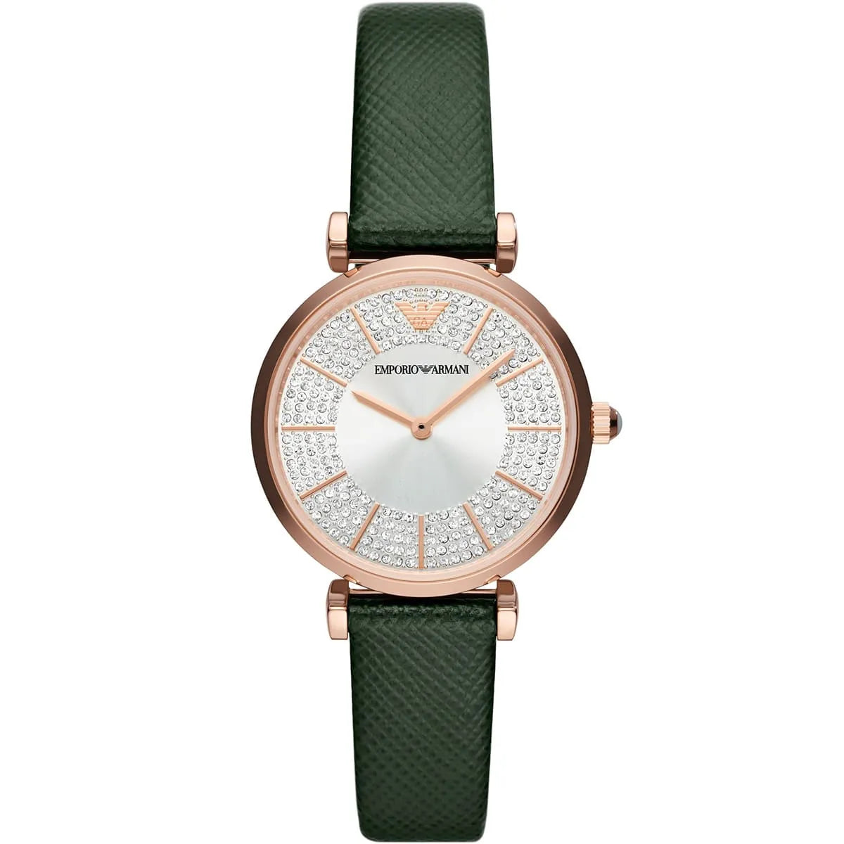 Emporio Armani Pro Planet Analog Silver Dial Green Leather Strap Women's Watch - For Women - AR11517