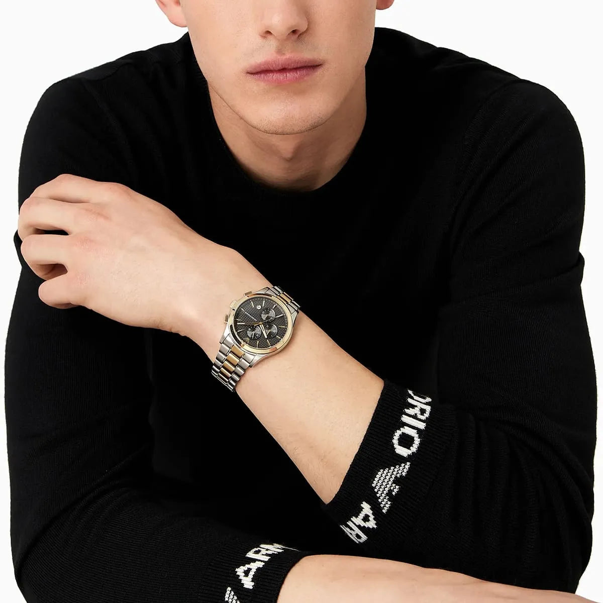 Emporio Armani Paolo Chronograph Grey Dial Two Tone Steel Strap Watch AR11527