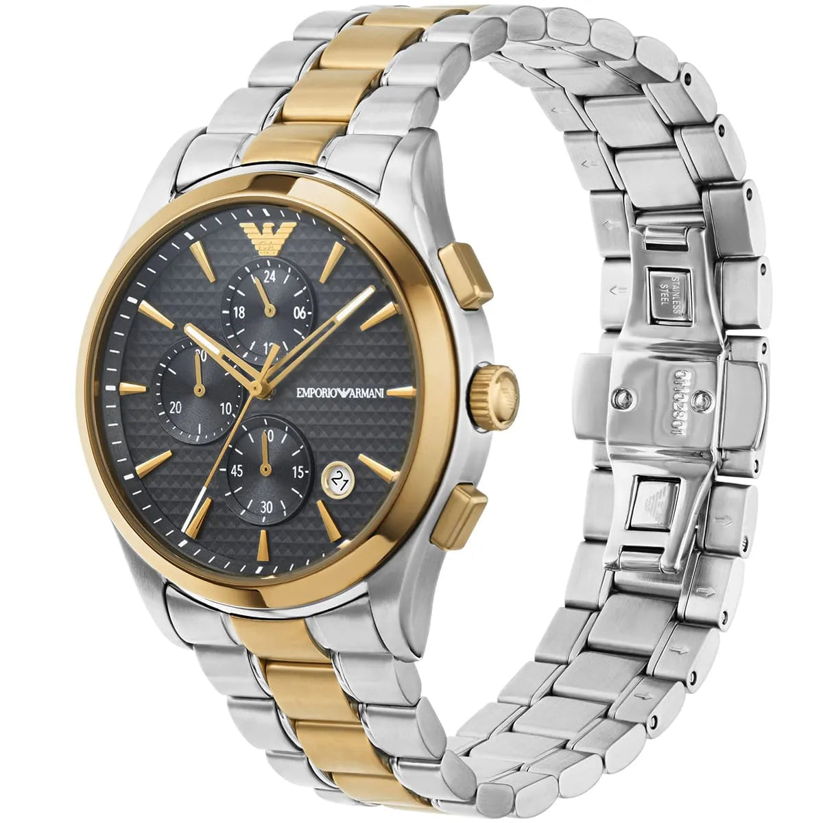 Emporio Armani Paolo Chronograph Grey Dial Two Tone Steel Strap Watch AR11527