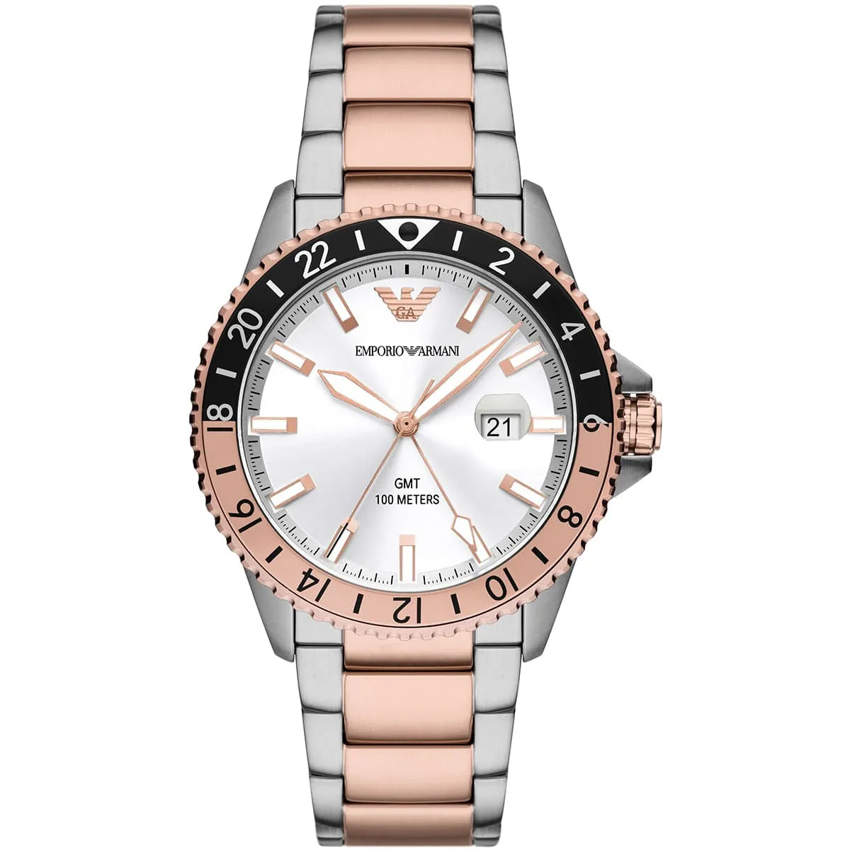 Emporio Armani Diver GMT White Sunray Dial Two-tone Men's Watch - AR11591