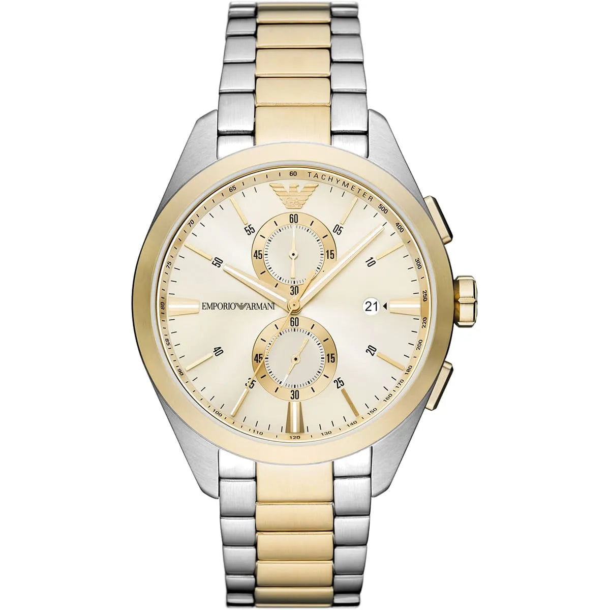 Emporio Armani Elegant Chronograph Cream Dial Two Tone Steel Strap Watch AR11605