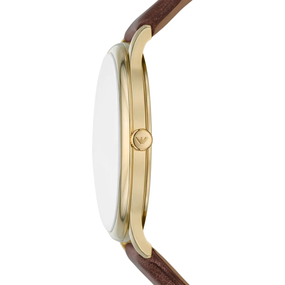 Emporio Armani Minimalist Quartz Gold Dial Brown Leather Strap Watch AR11610
