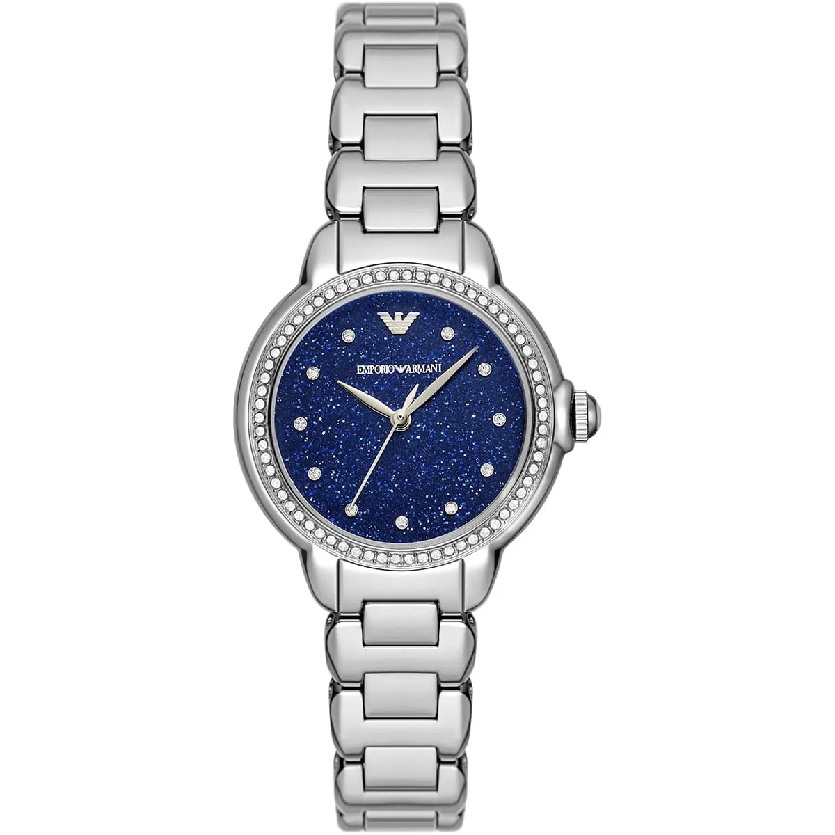 Emporio Armani Mia Three Hand Crystals Blue Dial Silver Steel Strap Women's Watch - For Women - AR11630