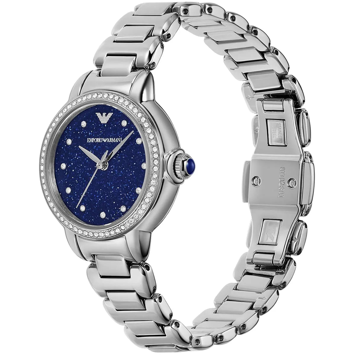 Emporio Armani Mia Three Hand Crystals Blue Dial Silver Steel Strap Women's Watch - For Women - AR11630