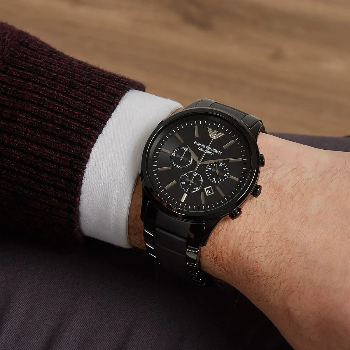 Emporio Armani Ceramica Chronograph Black Dial Watch AR1451