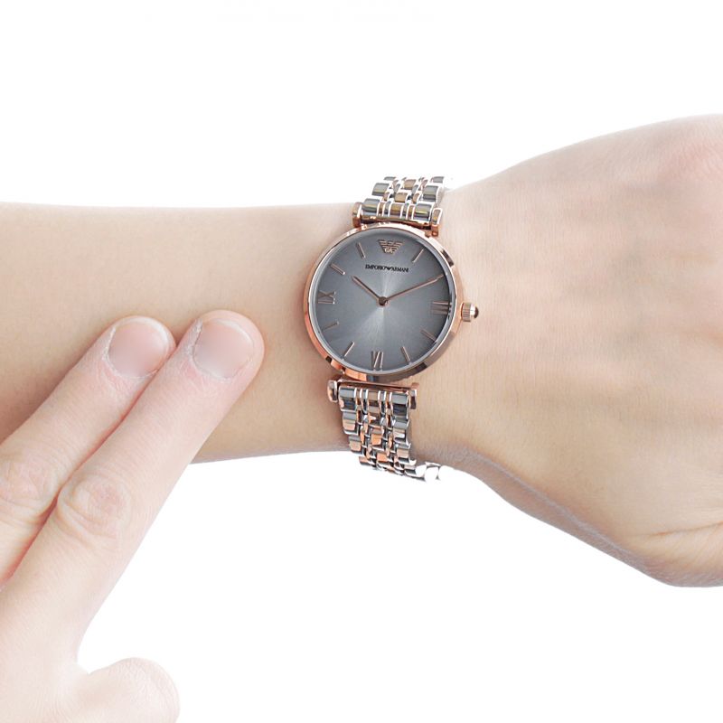 Emporio Armani Classic Grey Dial Two-Tone Ladies Watch AR1725