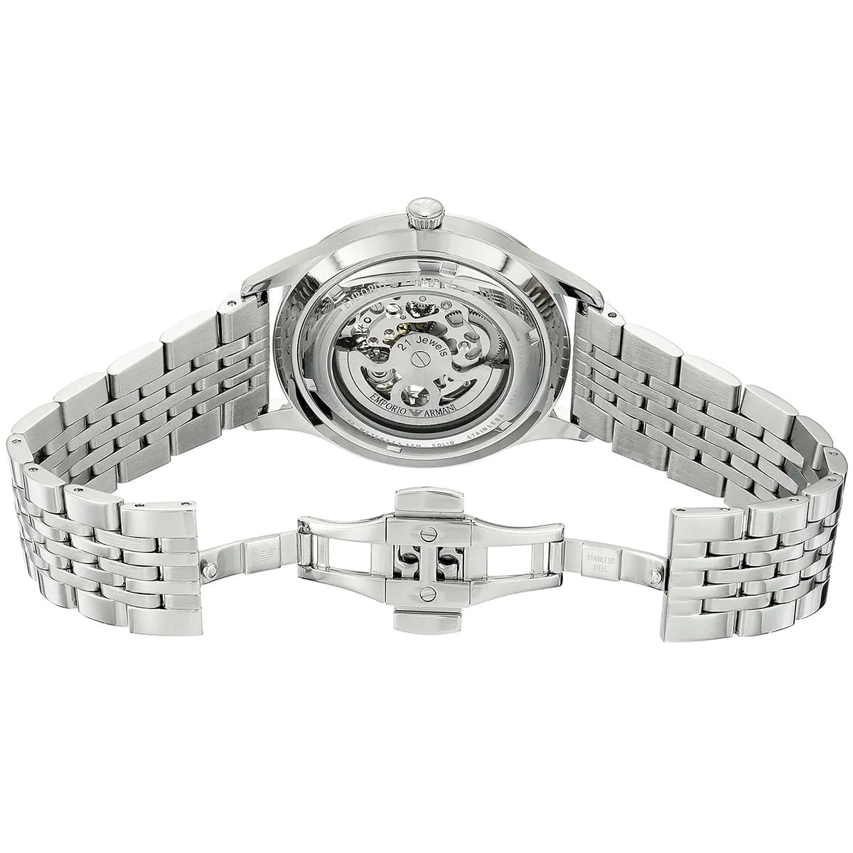 Emporio Armani Meccanico Skeleton Silver Dial Silver Steel Men's Watch AR1945