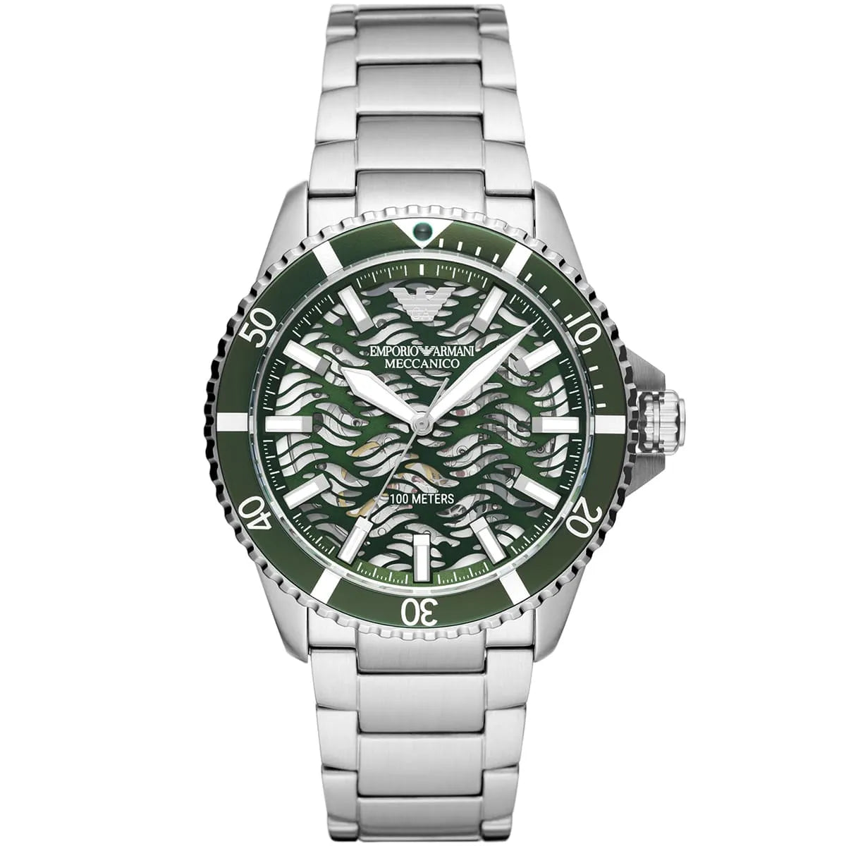 Emporio Armani Diver Automatic Skeleton Dial Silver Watch - AR60061
