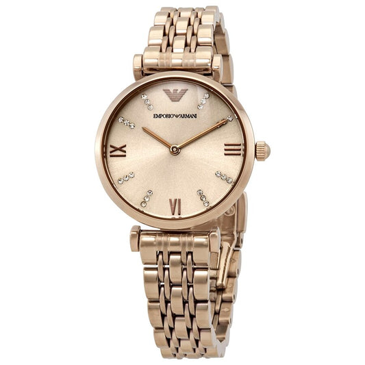 Emporio Armani Gianni T-Bar Crystal Rose Dial Ladies Watch #AR11059 - Dawson Watches
