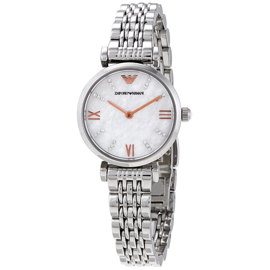 Emporio Armani Gianni T-Bar Quartz Crystal White Mother of Pearl Dial Ladies Watch #AR11204 - Dawson Watches