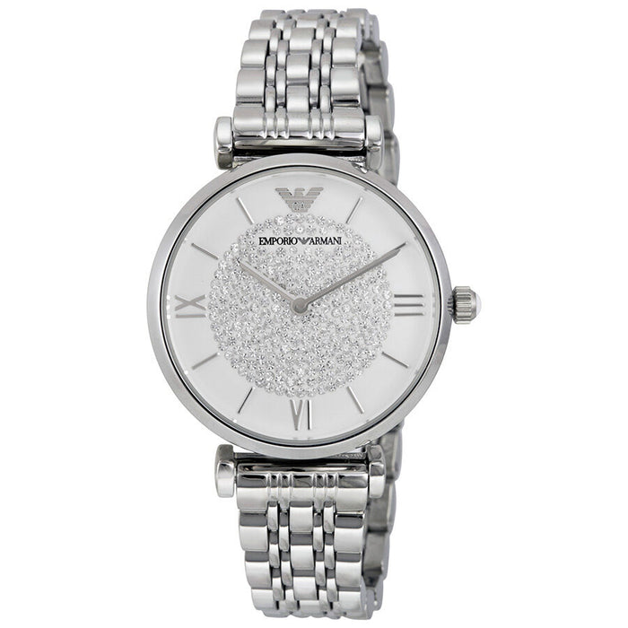 Emporio Armani White Crystal Pave Dial Silver Ladies Watch AR1925