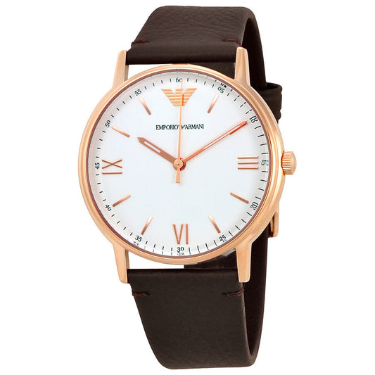 Emporio Armani Kappa White Dial Dark Brown Leather Men's Watch AR11011 - BigDaddy Watches