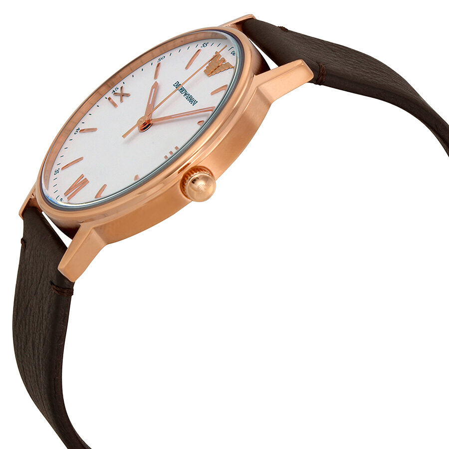 Emporio Armani Kappa White Dial Dark Brown Leather Men's Watch AR11011 - BigDaddy Watches #2