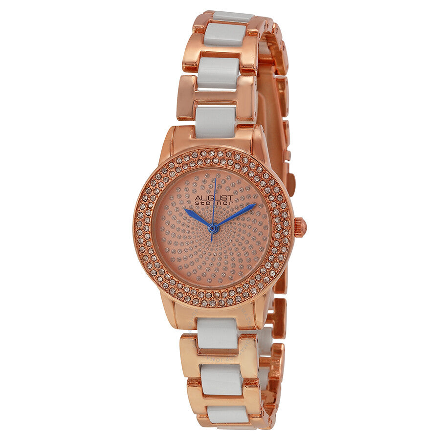 August Steiner Crystal Glitz Rose Gold-Tone and White Ceramic Ladies Watch AS8052RG - The Watches Men & Co