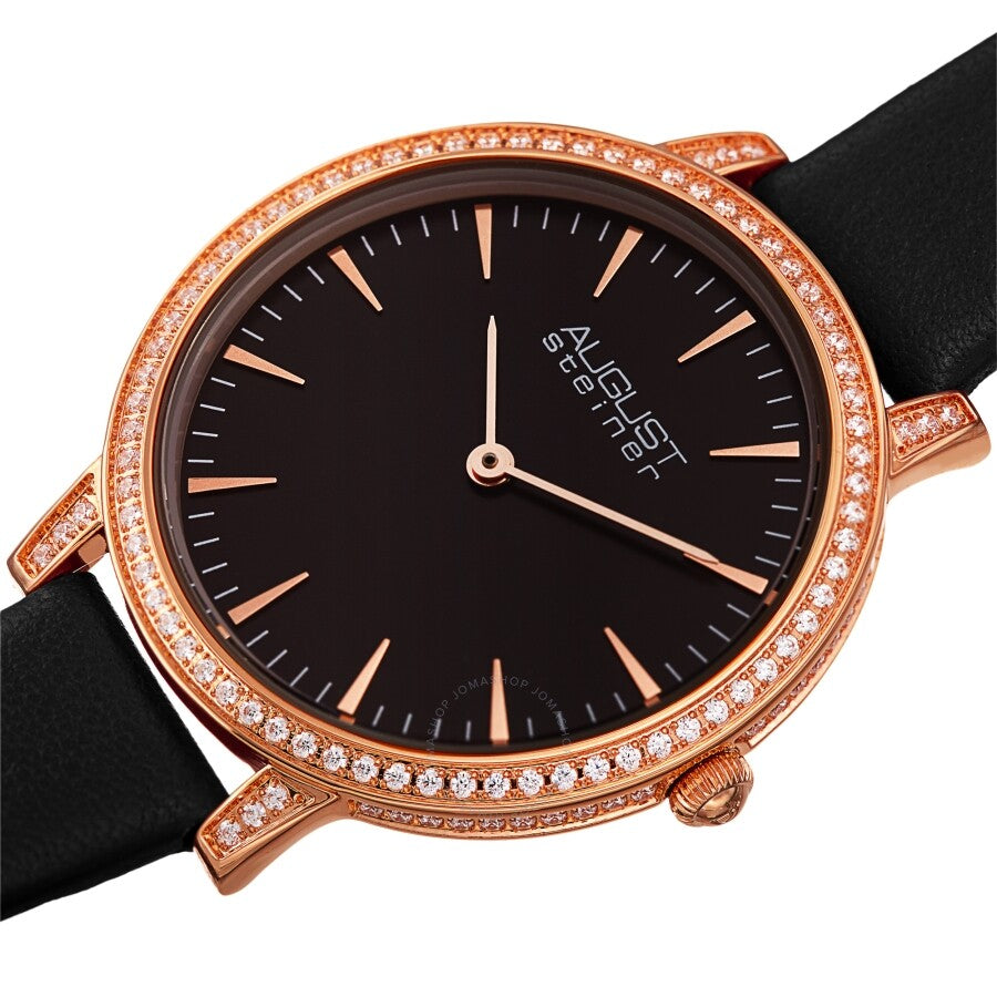 August Steiner Quartz Crystal Black Dial Ladies Watch AS8274BKR - The Watches Men & Co #2