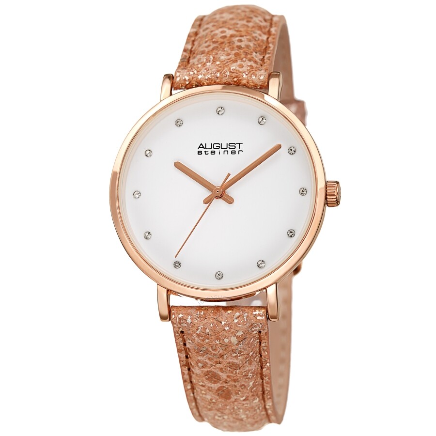 August Steiner Quartz Crystal White Dial Ladies Watch AS8258RG - The Watches Men & Co