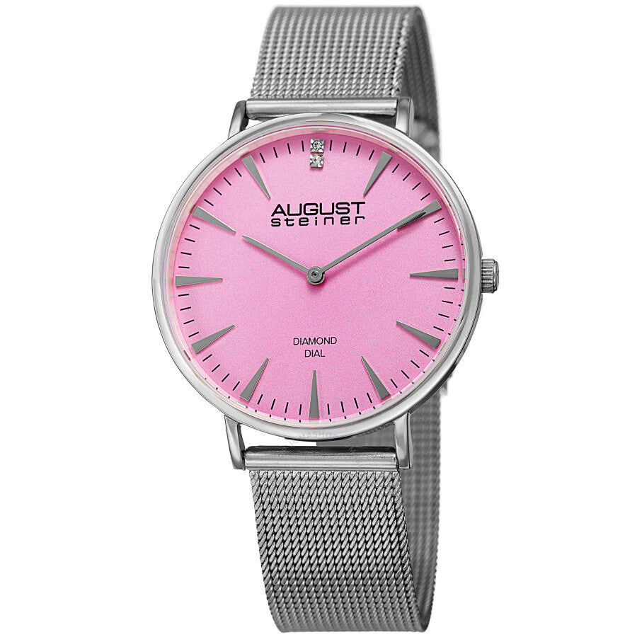 August Steiner Quartz Diamond Pink Dial Ladies Watch AS8207SS - The Watches Men & Co