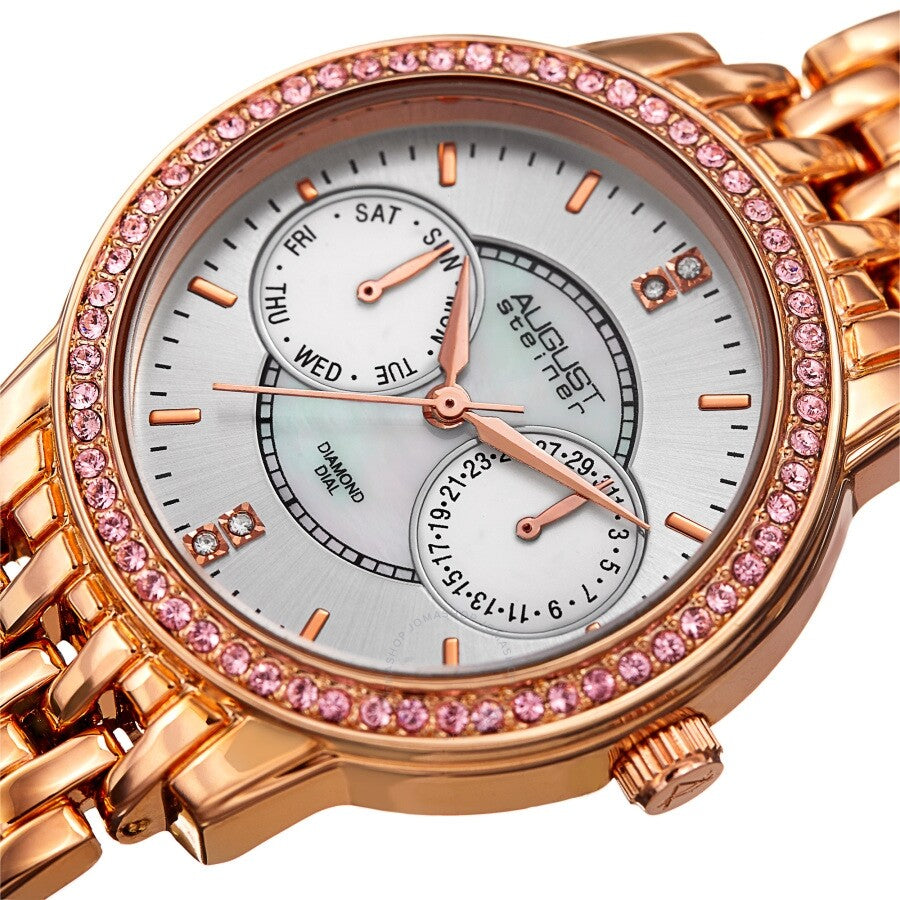 August Steiner Quartz Diamond Silver Dial Ladies Watch AS8228RG - The Watches Men & Co #2