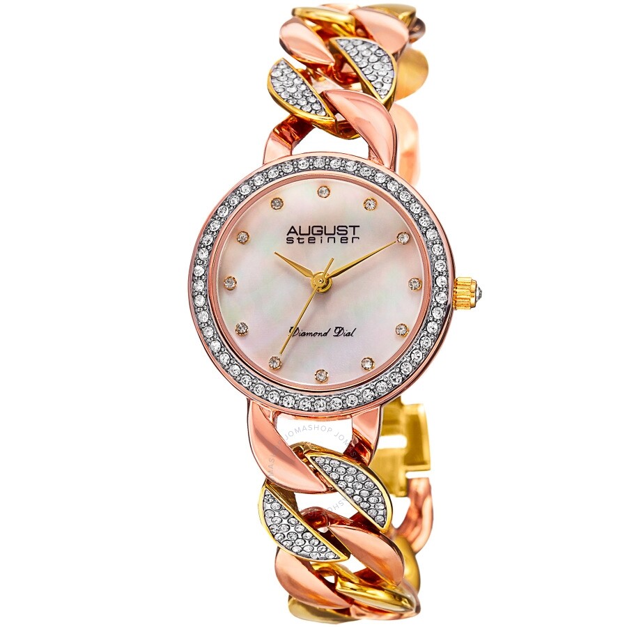 August Steiner Quartz Diamond White Dial Ladies Watch AS8190TRI - The Watches Men & Co