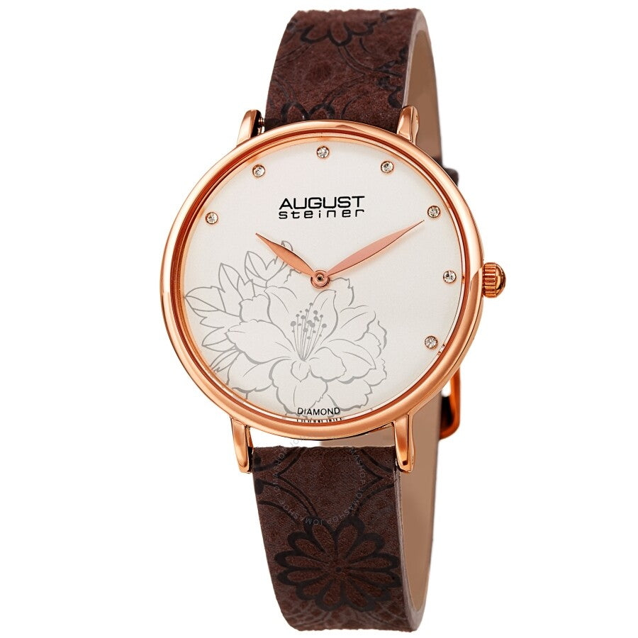 August Steiner Quartz Diamond White Dial Ladies Watch AS8242BR - The Watches Men & Co