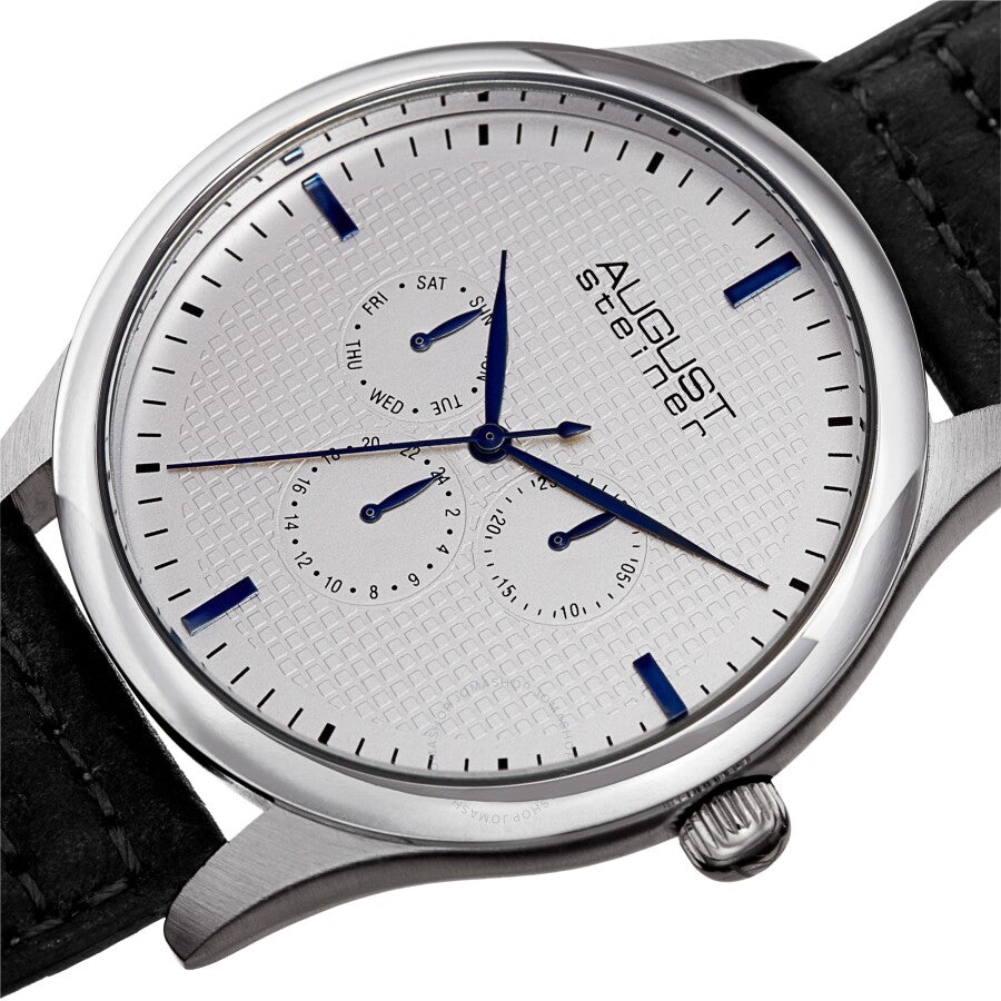 August Steiner Quartz Silver Dial Black Leather Men's Watch AS8243SSBK - The Watches Men & Co #2