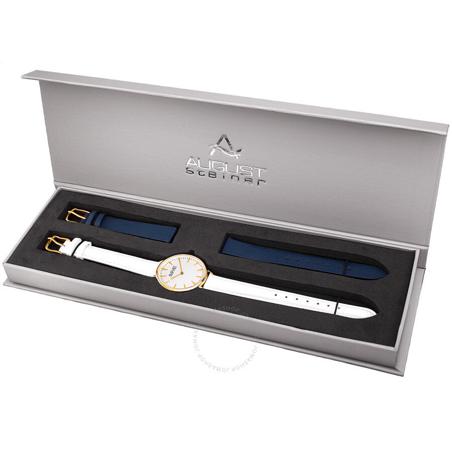 August Steiner Quartz White Dial Ladies Watch AS8206YG-BX - The Watches Men & Co