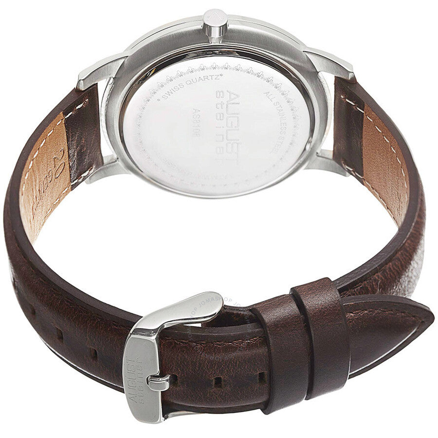 August Steiner White Dial Brown Leather Men's Watch AS8108BR - The Watches Men & Co #4