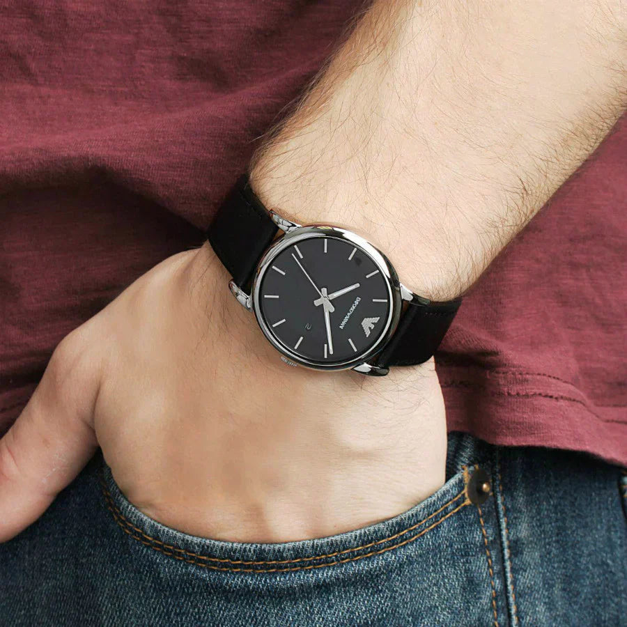 Emporio Armani Classic Black Dial Black Leather Men's Watch AR1692