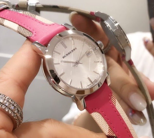 Burberry The City White Dial Haymarket Pink Leather Strap Watch for Women - BU9149 BU9149 - Image 5