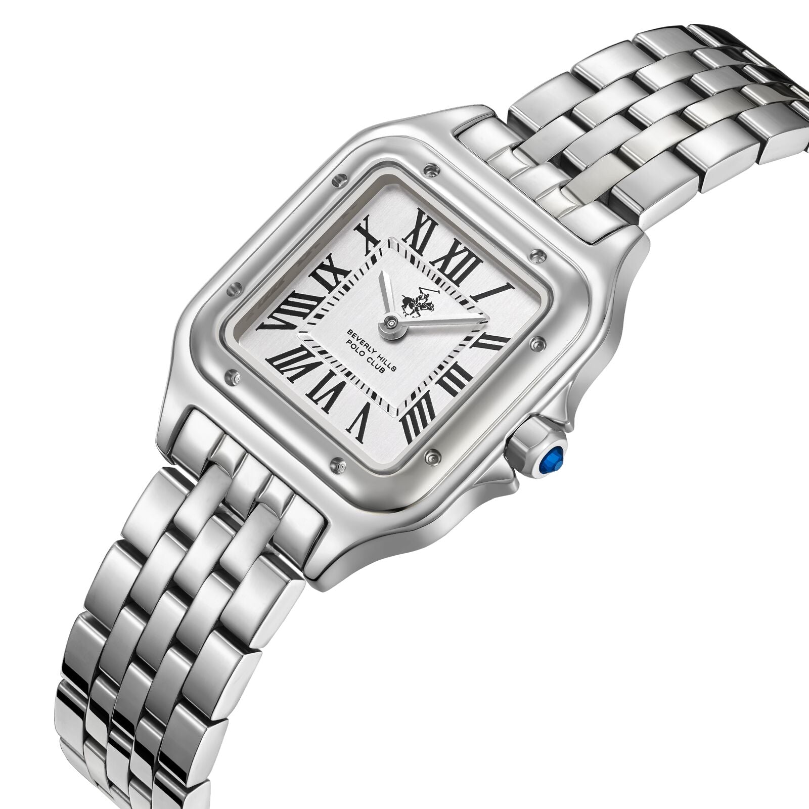 Beverly Hills Polo Club Roman Numeral All Silver Square Watch BP3755C.330