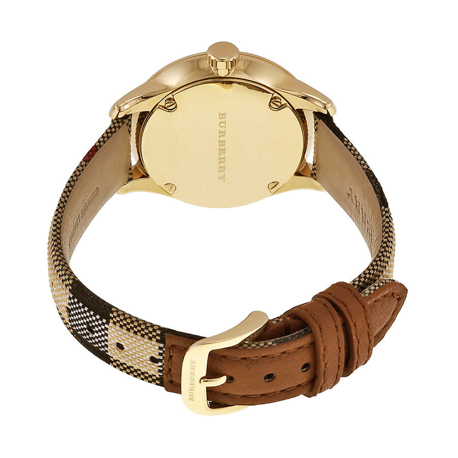 Burberry Stamped Dial Honey Check Fabric-Coated Leather Ladies Watch BU10104