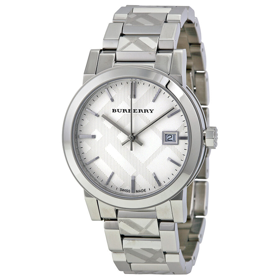 Burberry Silver Check Stamped Dial Stainlkess Steel Ladies Watch BU9144 - BigDaddy Watches