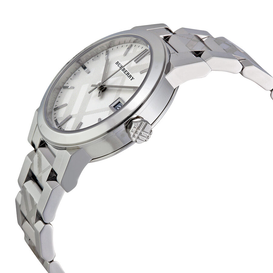 Burberry Silver Check Stamped Dial Stainlkess Steel Ladies Watch BU9144 - BigDaddy Watches #2