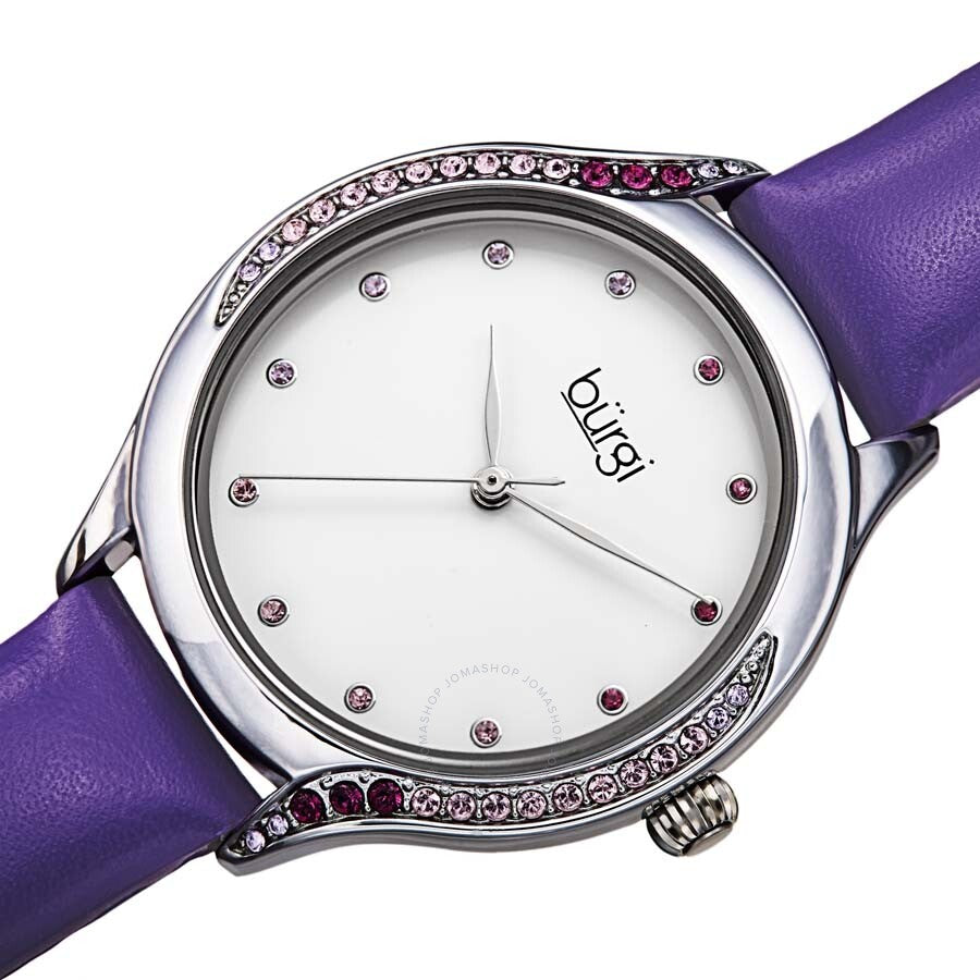 Burgi Crystal White Dial Purple Leather Ladies Watch BUR239PU - The Watches Men & Co #2